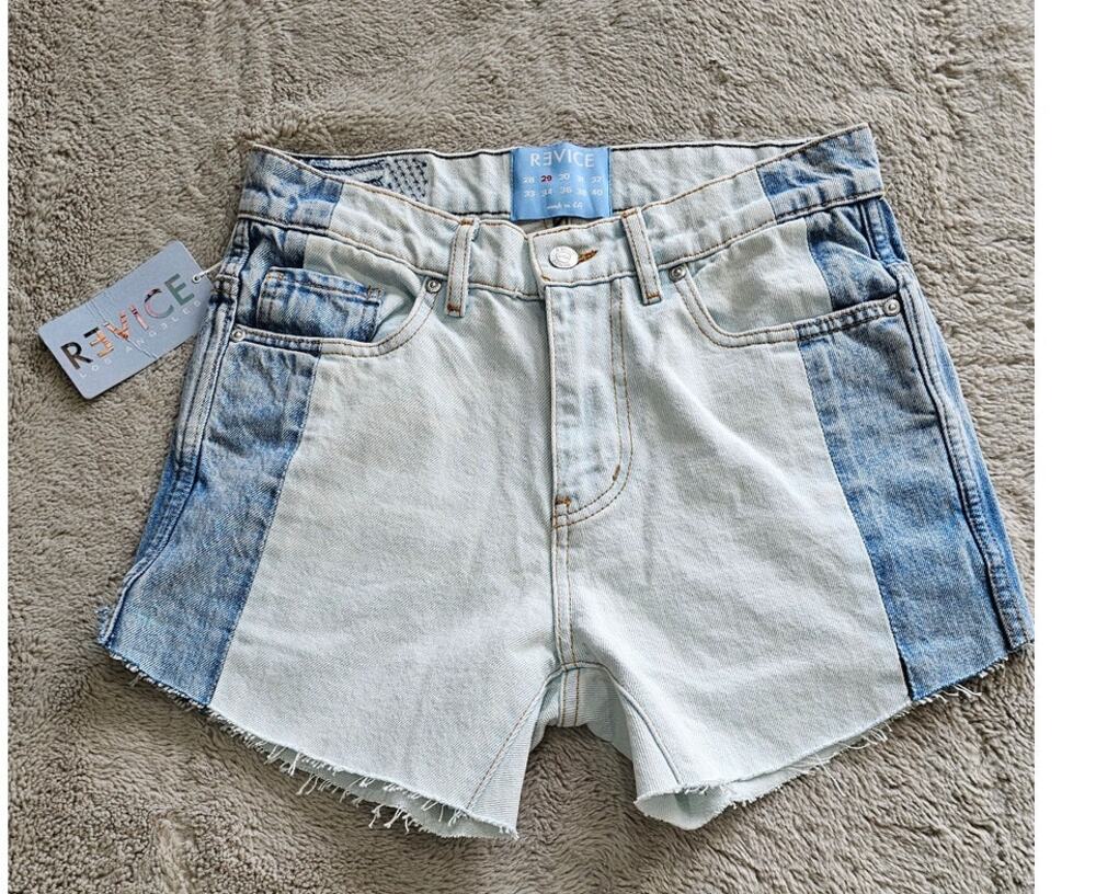 Revice LA Denim Jean Shorts Patchwork Raw Edges Distressed Women's Sz 29 NWT